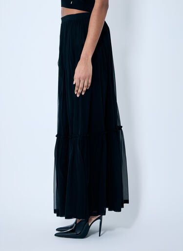 Saint Laurent Ruffled Silk Skirt Black sla0259131