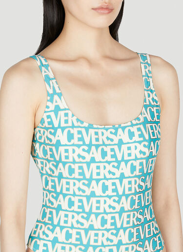 Versace Logo Print Swimsuit Blue vrs0253013
