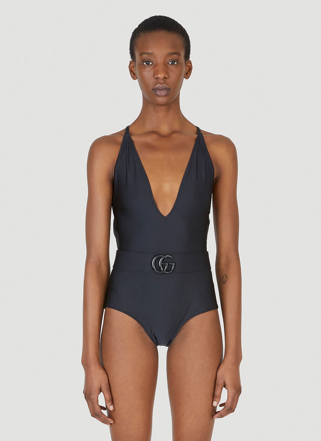 Gucci Sparkling GG Belt Swimsuit in Black LN CC