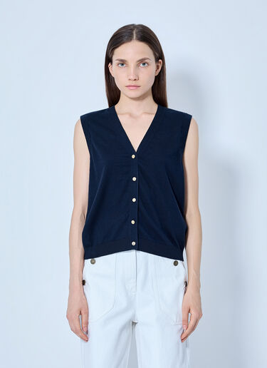 LN-CC® - Max Mara: Sleeveless Button-Down Top - Navy Max Mara Sleeveless Button-Down Top Navy max0265212