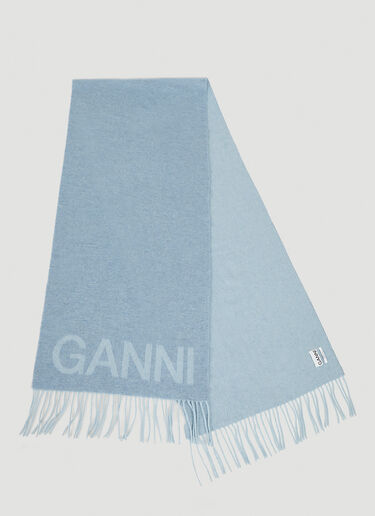 GANNI Logo Fringed Scarf Blue gan0247067