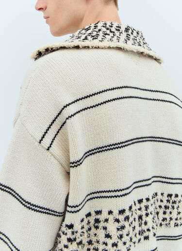 Bottega Veneta Contrast Pattern Knit Sweater Cream bov0157008
