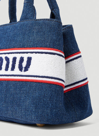Miu Miu Striped Logo Tote Bag Blue miu0252049