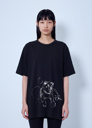 Yohji Yamamoto Cotton Short Sleeve Printed T-Shirt Mimi Black yoy0263023