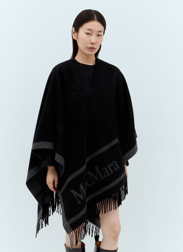 Max Mara 流苏羊毛斗篷 黑色 max0257034