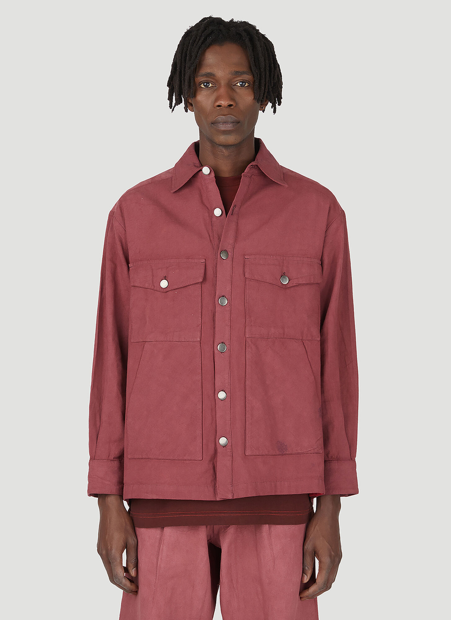 Alive & More Buttoned Overshirt Jacket In Red