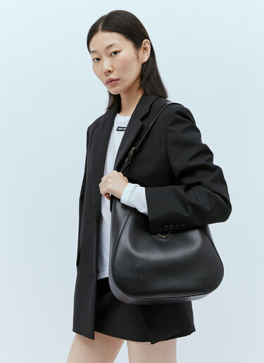Prada Logo Plaque Leather Shoulder Bag Black pra0254030