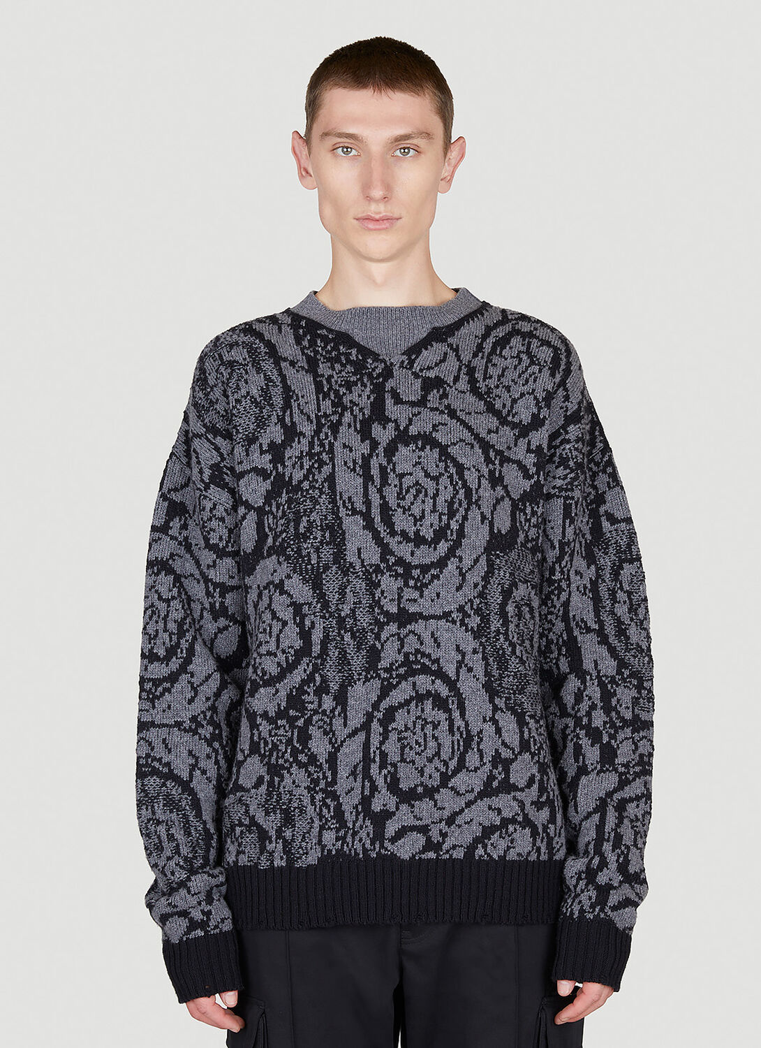 Shop Versace Barocco Knit Sweater In Black