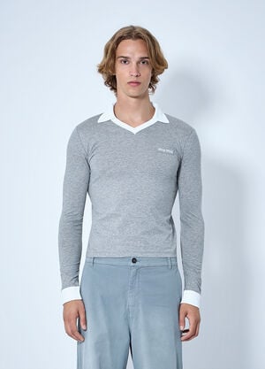 Miu Miu Collared Long Sleeve Knit Sweater Grey miu0365003