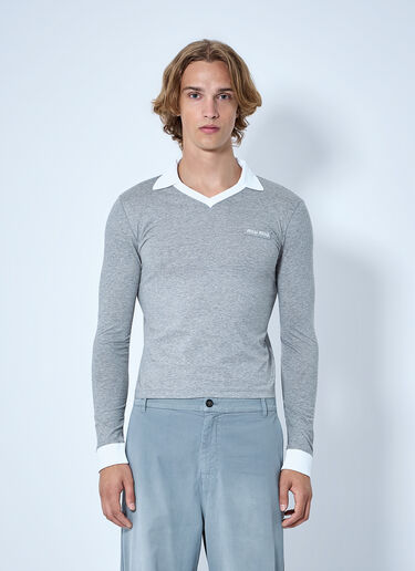 LN-CC® - Miu Miu: Collared Long Sleeve Knit Sweater - Grey Miu Miu Collared Long Sleeve Knit Sweater Grey miu0365003