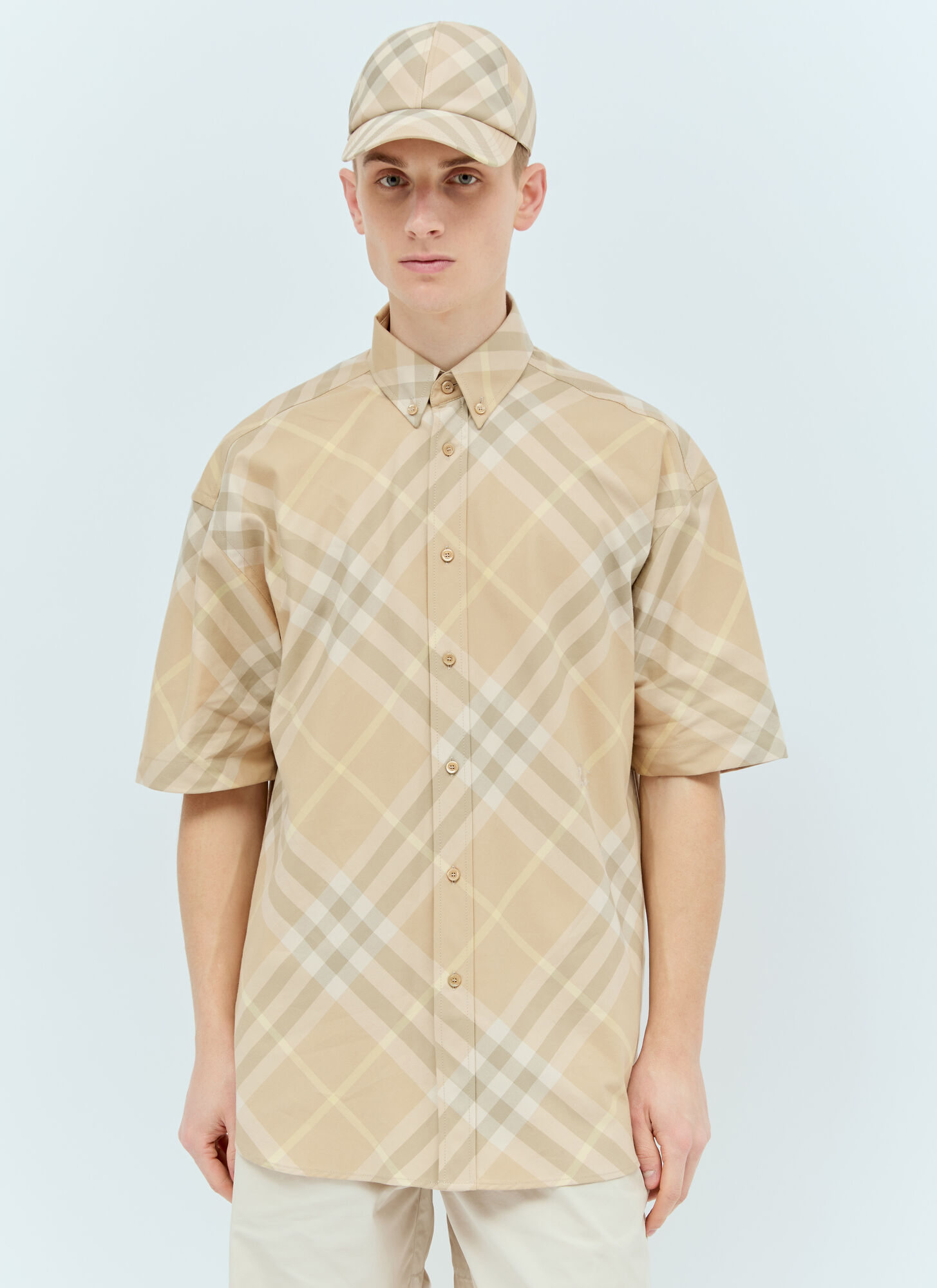 Shop Burberry Check Short-sleeve Shirt In Beige