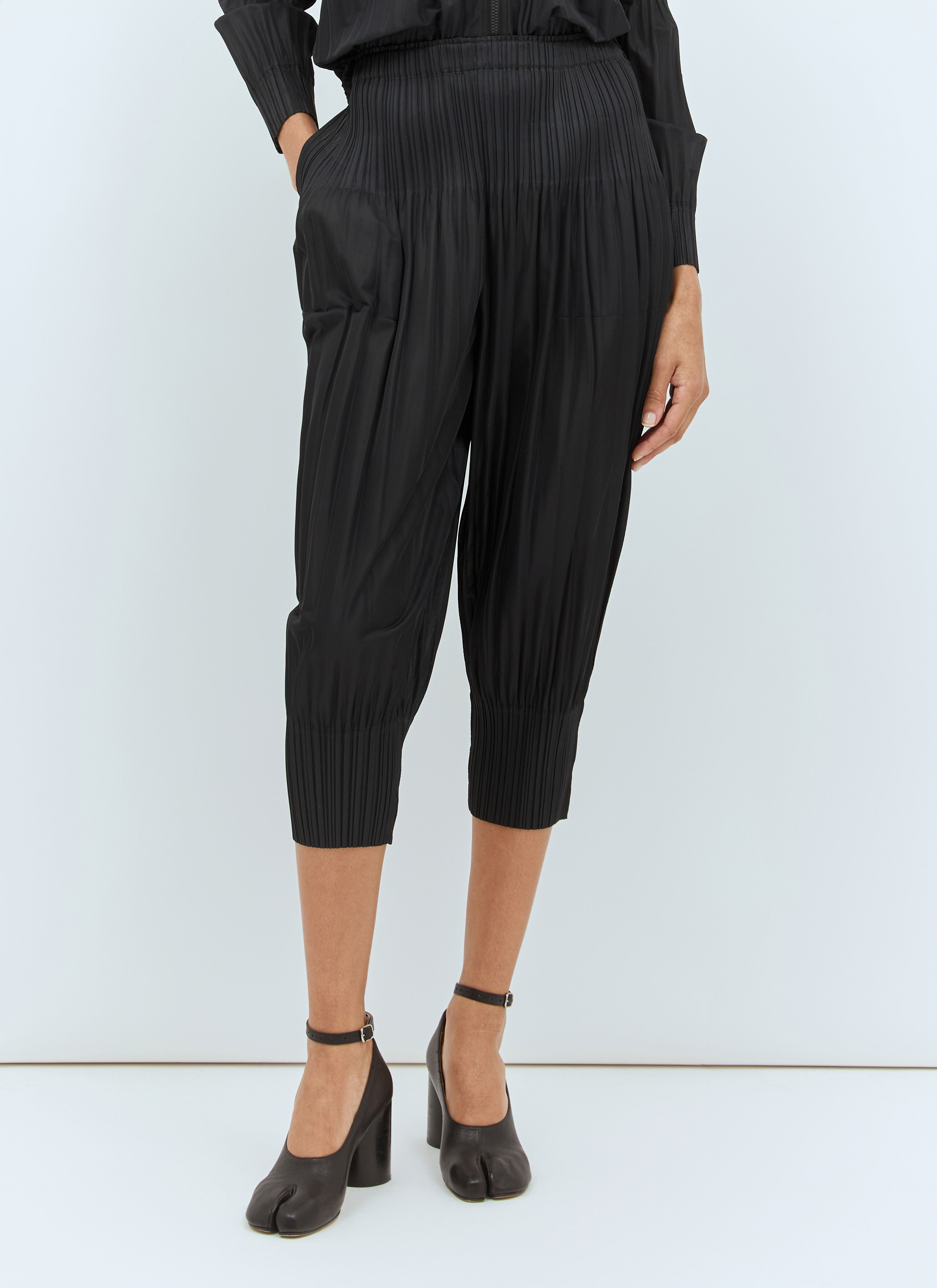 PLEATS PLEASE ISSEY MIYAKE: Black Fluffy Basics Trousers