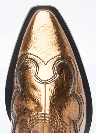 Ganni Mid Shaft Embroidered Metallic Western Boots Brown gan0258046