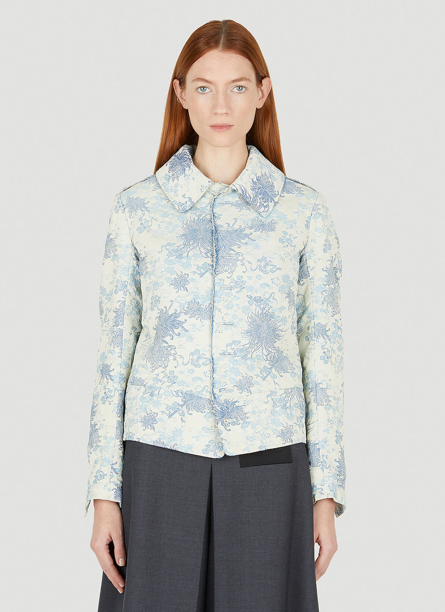 Shop Maison Margiela Floral Jacquard Jacket In Light Blue