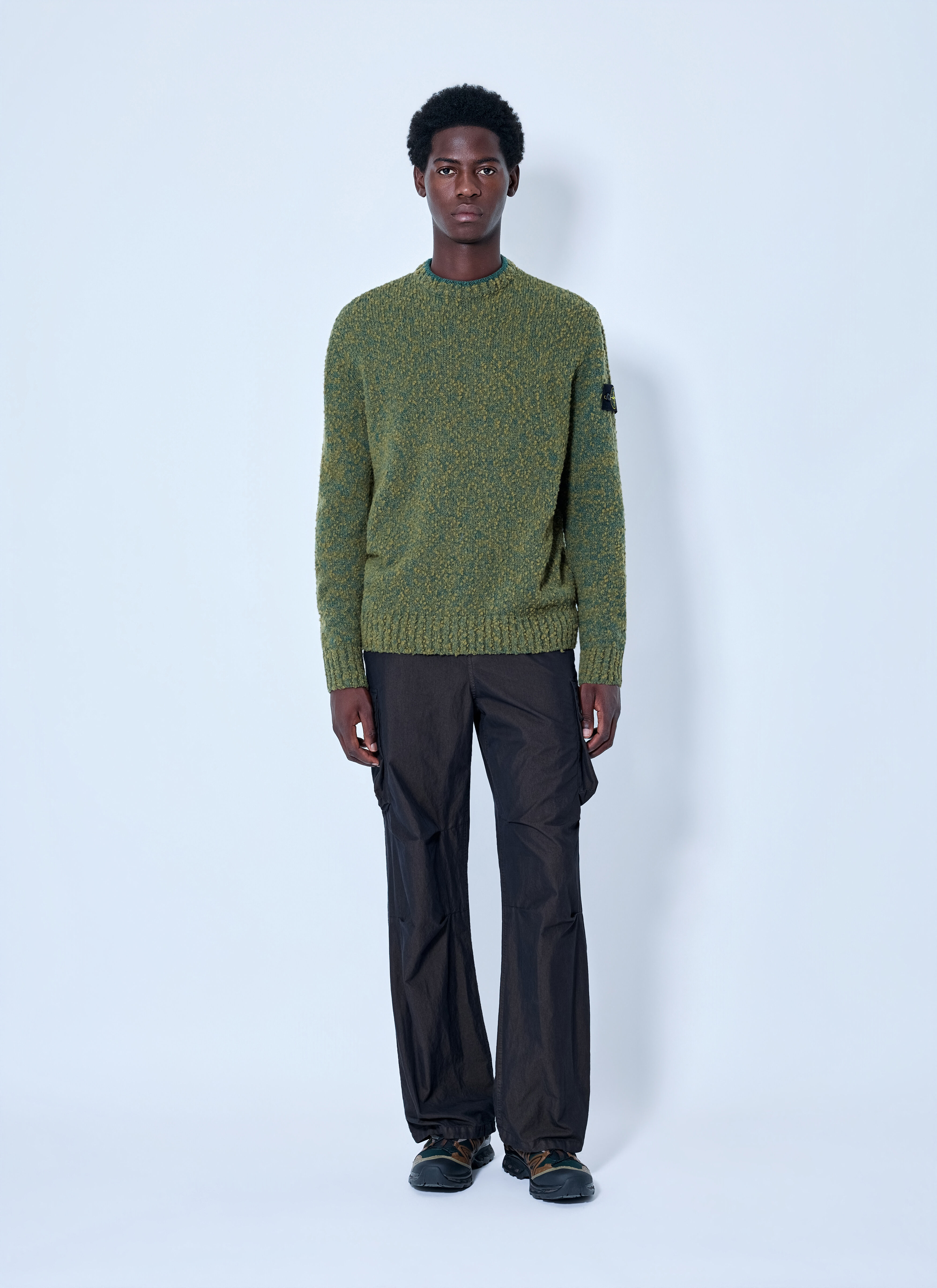 STONE  クルーネックニット オリーブ Stone Island Men's' Crewneck Textured Knit Sweater in Green | LN-CC®
