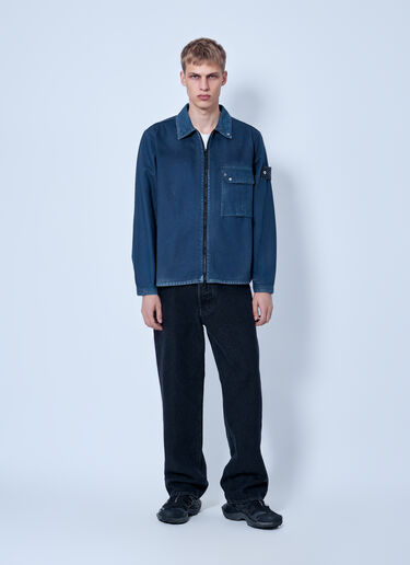 LN-CC® - Stone Island: Zip-Front Overshirt with Patch Pocket - Blue Stone Island Zip-Front Overshirt with Patch Pocket Blue sto0165103