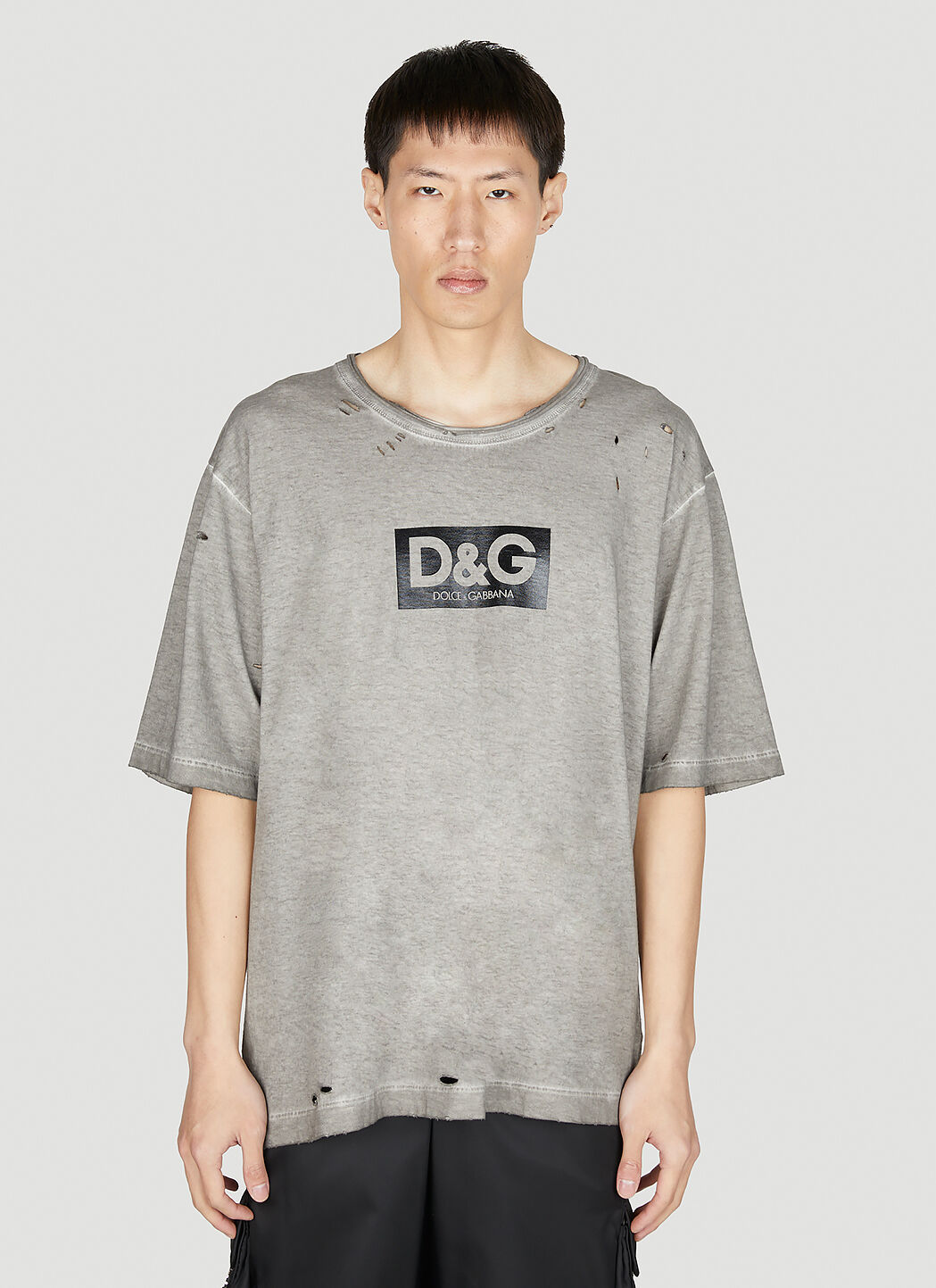 Dolce & Gabbana Distressed Logo Print T-Shirt Black dol0154004