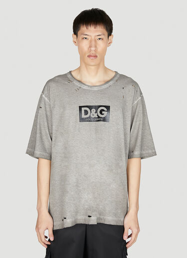 Dolce & Gabbana Distressed Logo Print T-Shirt Grey dol0152004