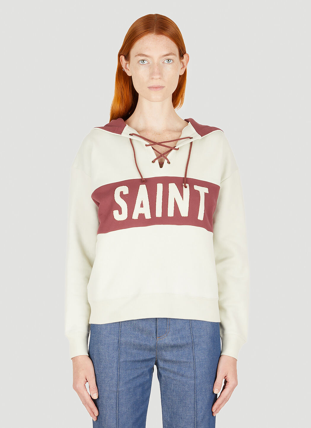Lace front sweatshirt top