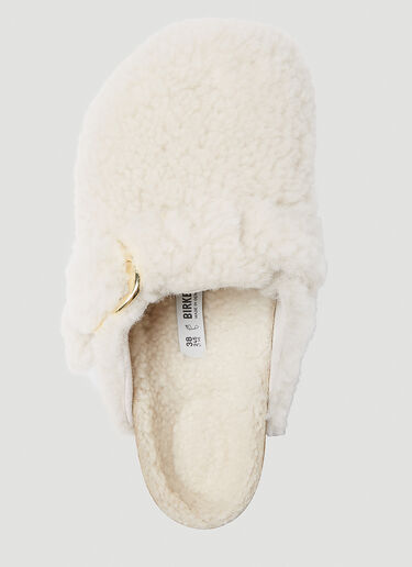 Birkenstock Boston Big Buckle Shearling Teddy Mules Cream brk0253001