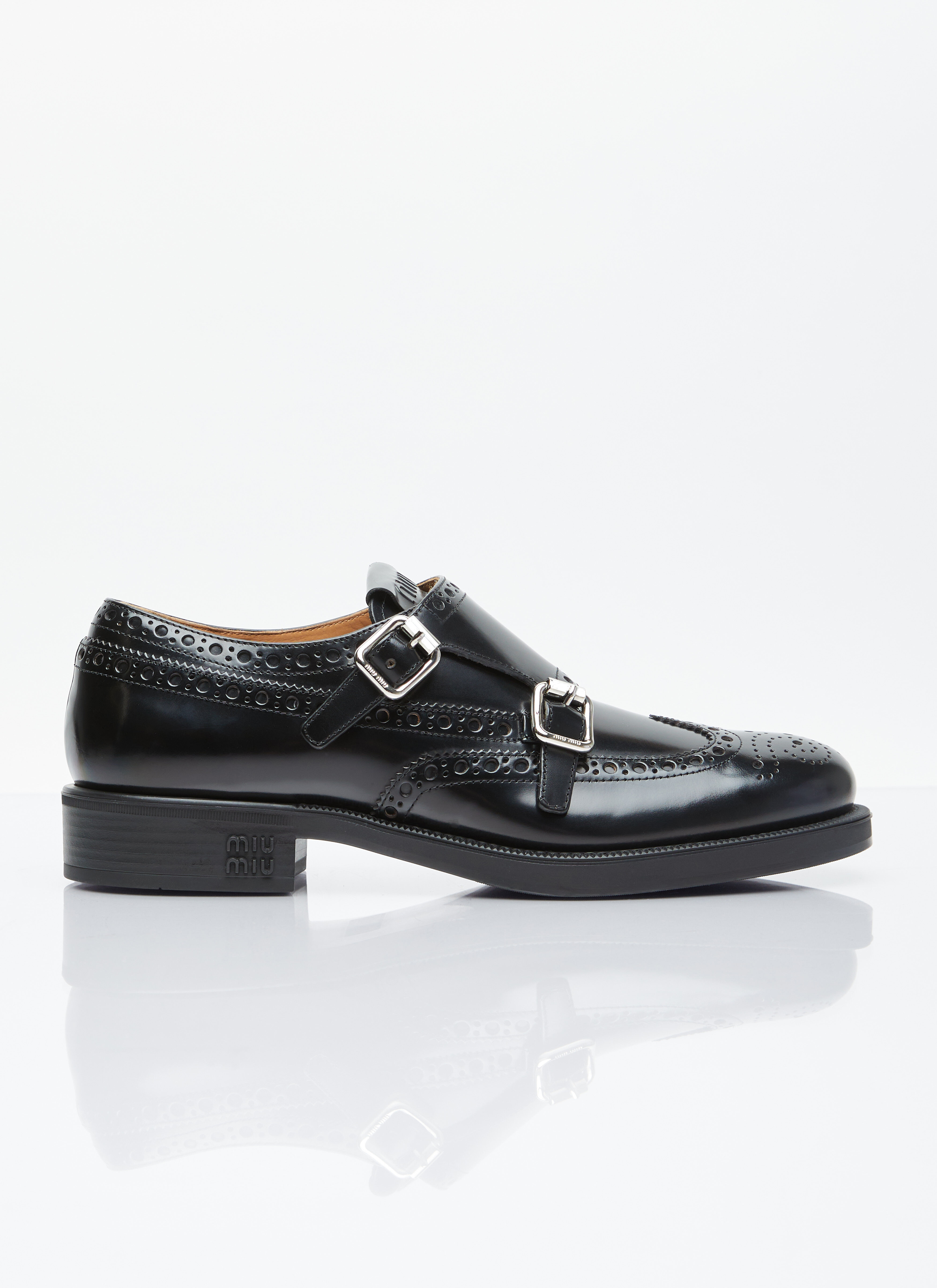 Saint Laurent x Church's Brushed Leather Double Monk Brogue Shoes Black sla0254045