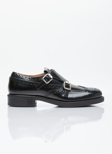 Miu Miu x Church's Brushed Leather Double Monk Brogue Shoes Black miu0254032