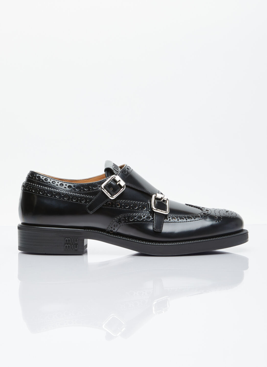 Shop Miu Miu X Church's Brushed Leather Double Monk Brogue Shoes In Black
