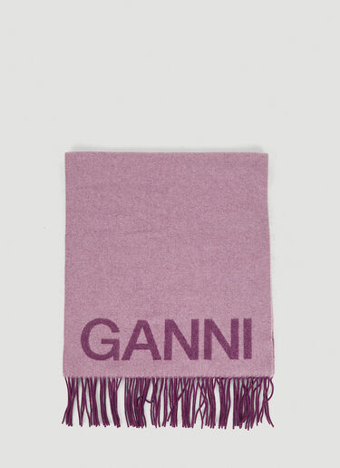 GANNI ロゴ フリンジマフラー ピンク gan0247066