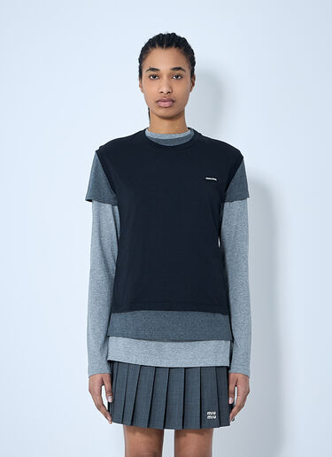 Miu Miu Set Of Three Logo Patch T-Shirts Grey miu0260055