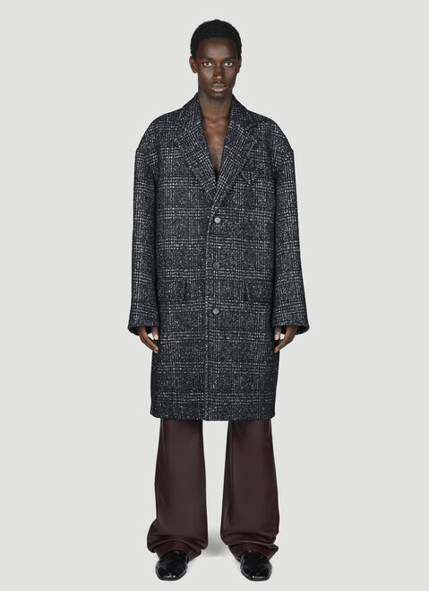 Moncler + Rick Owens ウールチェックコート ブラック mcs0355006