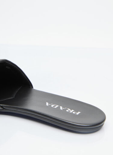 Prada Logo Plaque Leather Slides Black pra0256024