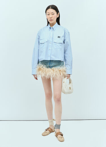 Miu Miu Cropped Striped Shirt Blue miu0256001