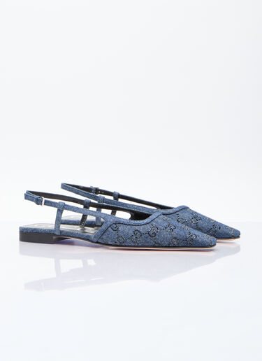 Gucci GG Denim Slingback Flats Blue guc0255060