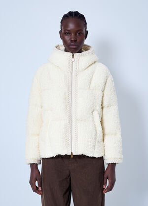 Moncler Cristallin Hooded Wool Blend Short Down Jacket Cream mon0266031