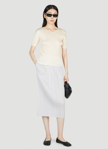 Pleats Please Issey Miyake Pleated U-Neck Top Beige plp0253007