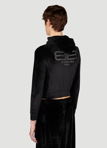 Balenciaga Shrunken Velvet Hooded Zip-Up Sweatshirt Black bal0153018