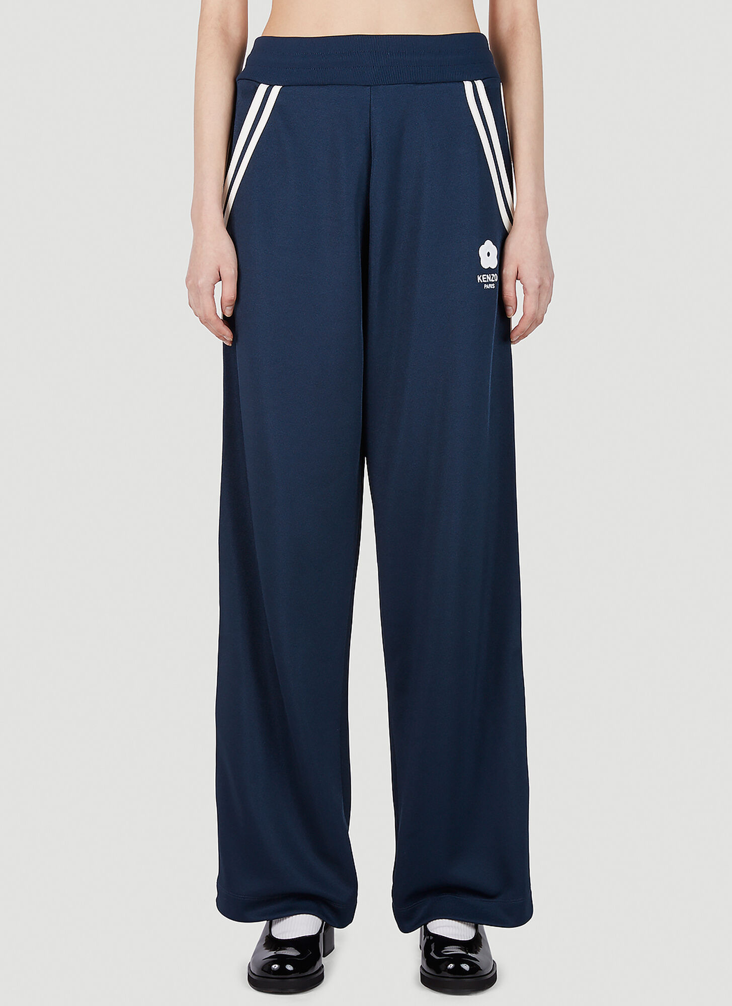 Shop Kenzo Floral Trim Track Pants In Navy