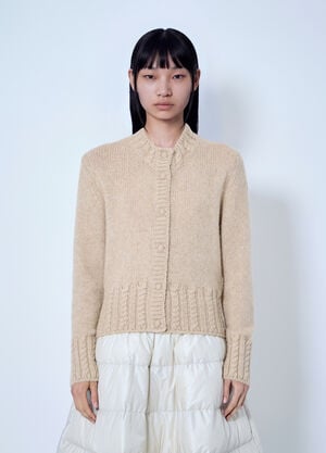 Moncler Ribbed Cardigan in Wool Blend Light Beige mon0266009