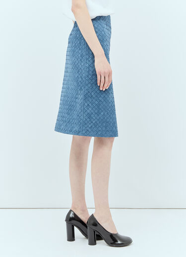 Bottega Veneta Intrecciato Suede Midi Skirt Blue bov0257016