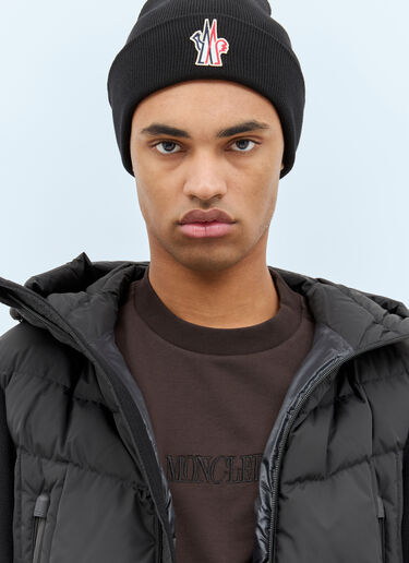 Moncler Grenoble Logo Patch Beanie Hat Black mog0158009