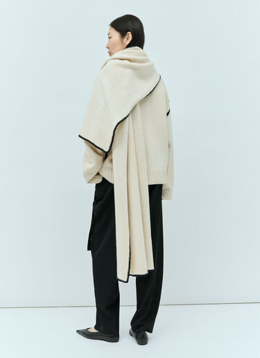 TOTEME Embroidered Wool Cashmere Scarf Beige tot0255052