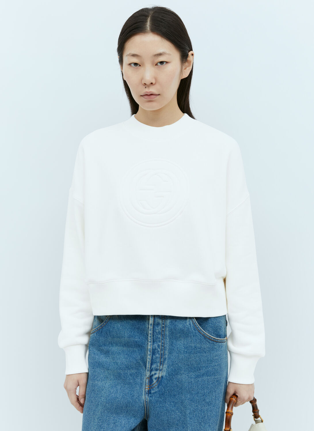 Shop Gucci Interlocking G Zip-up Sweatshirt In White