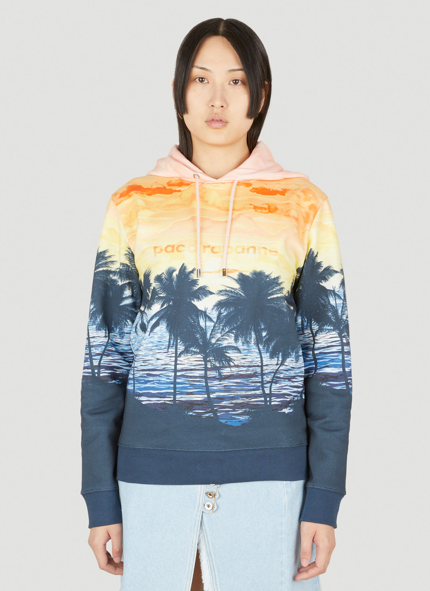 Rabanne Printed Organic Cotton-jersey Hoodie In Blue