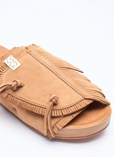 Visvim Christo Shaman-Folk Fringed Slides Brown vis0156002