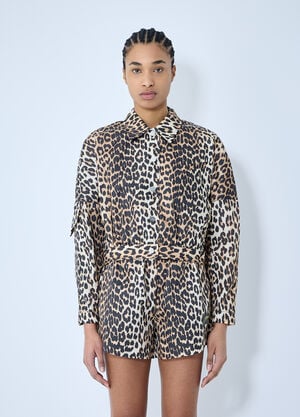 GANNI Duchesse Leopard Print Short Jacket Brown gan0259002