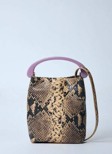 Dries Van Noten Matte Snakeskin Print Leather Handbag Beige dvn0259006