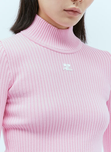 Courrèges Logo Embroidery High Neck Sweater Pink cou0253045