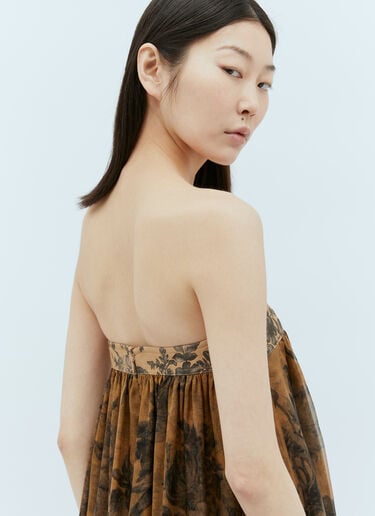 Max Mara Floral Silk Chiffon Bustier Dress Brown max0256072