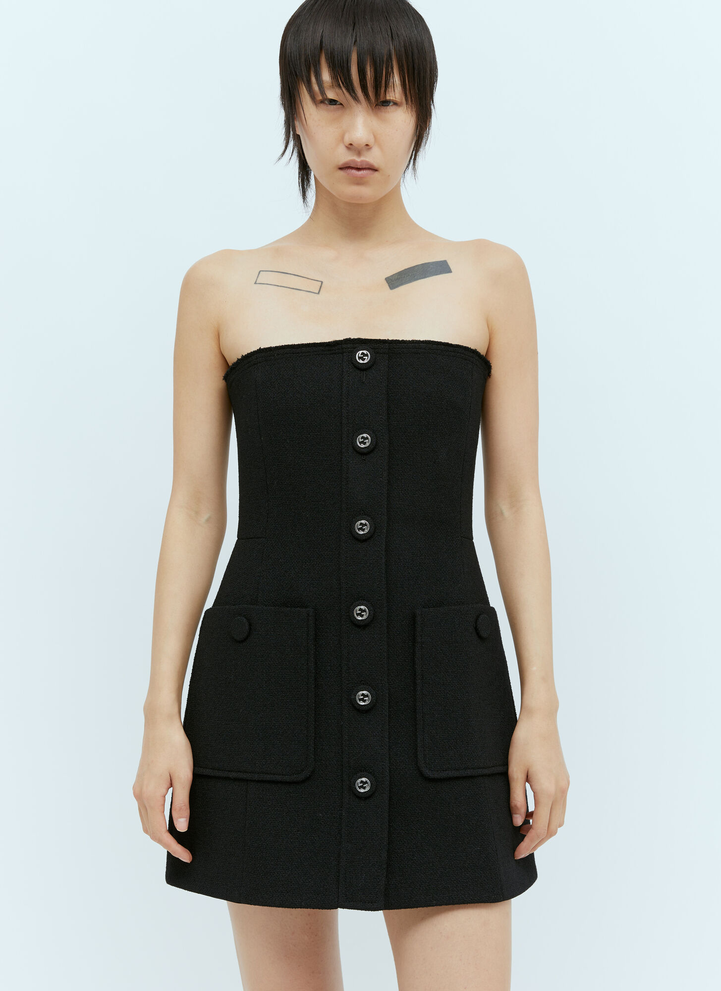 Shop Gucci Tweed Mini Dress In Black