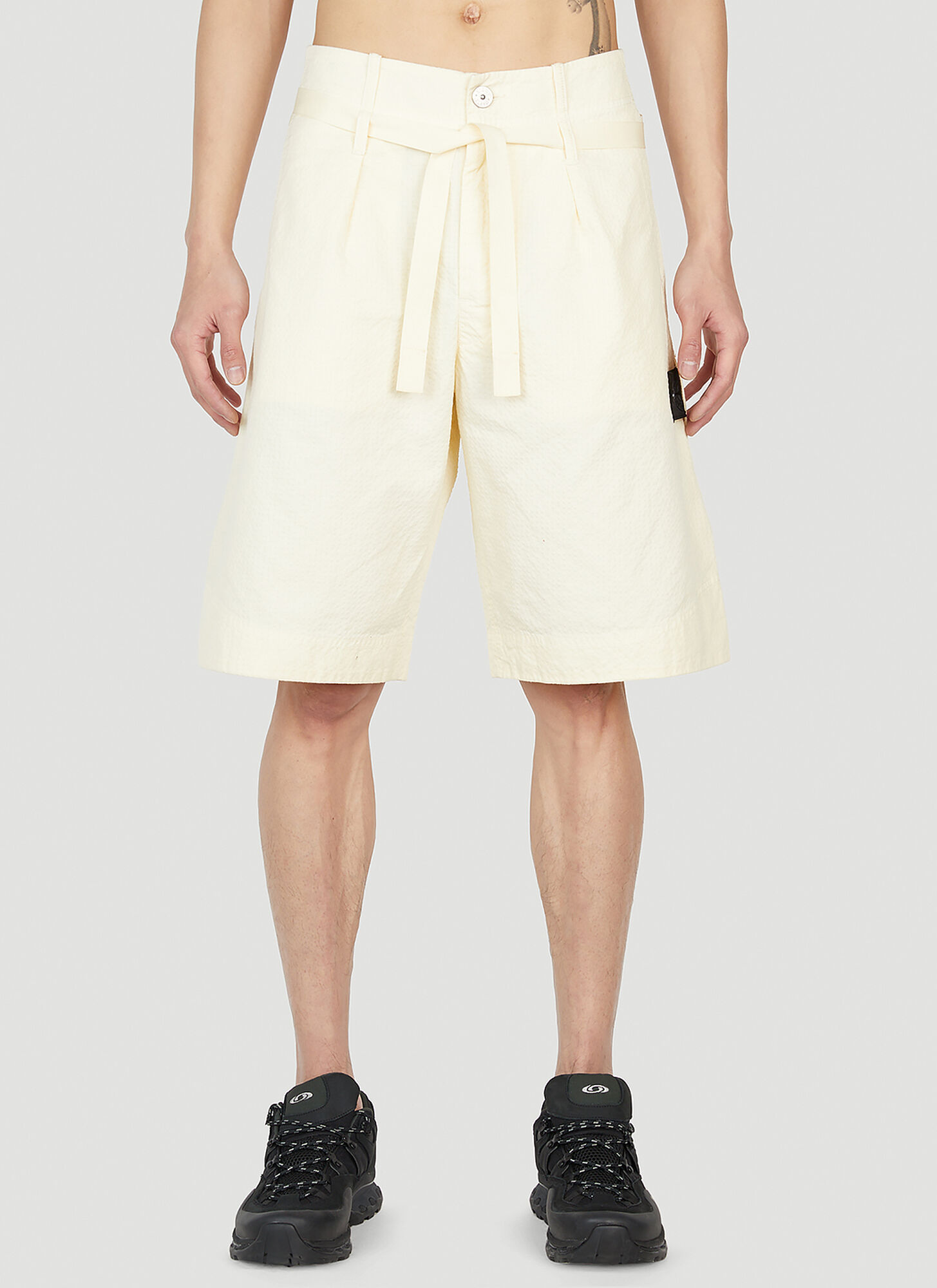 Shop Stone Island Shadow Project Compass Patch Bermuda Shorts In Cream